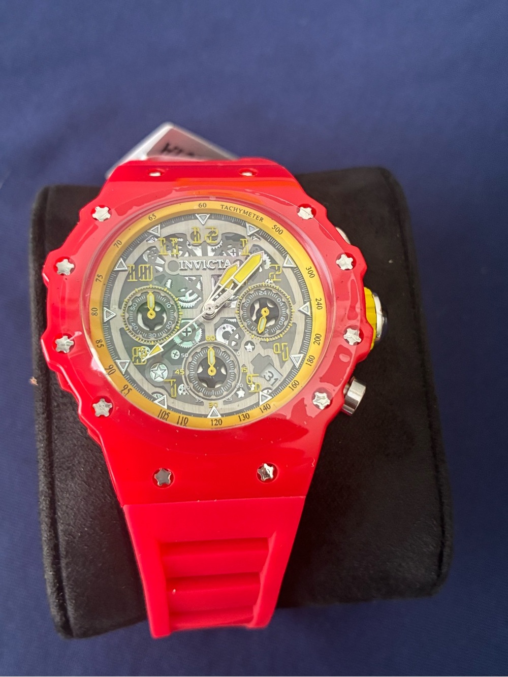 Invicta Red Silicone Watch with Yellow Accents